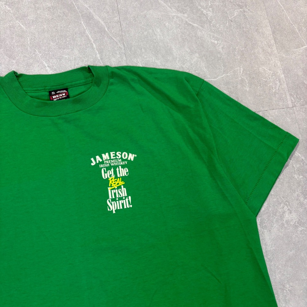 Vintage Jameson Irish Whiskey T Shirt Mens XL Green Fruit of the Loom Single Sti